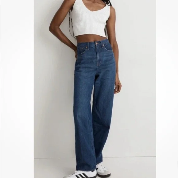 NWT Madewell Baggy Straight Jeans in Dark Worn Indigo Wash - Picture 2 of 4